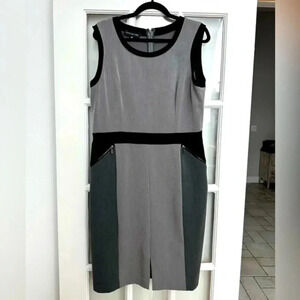 Jones New York Career Black & Grey Classic Sleeveless Sheath Dress Plus Size 14